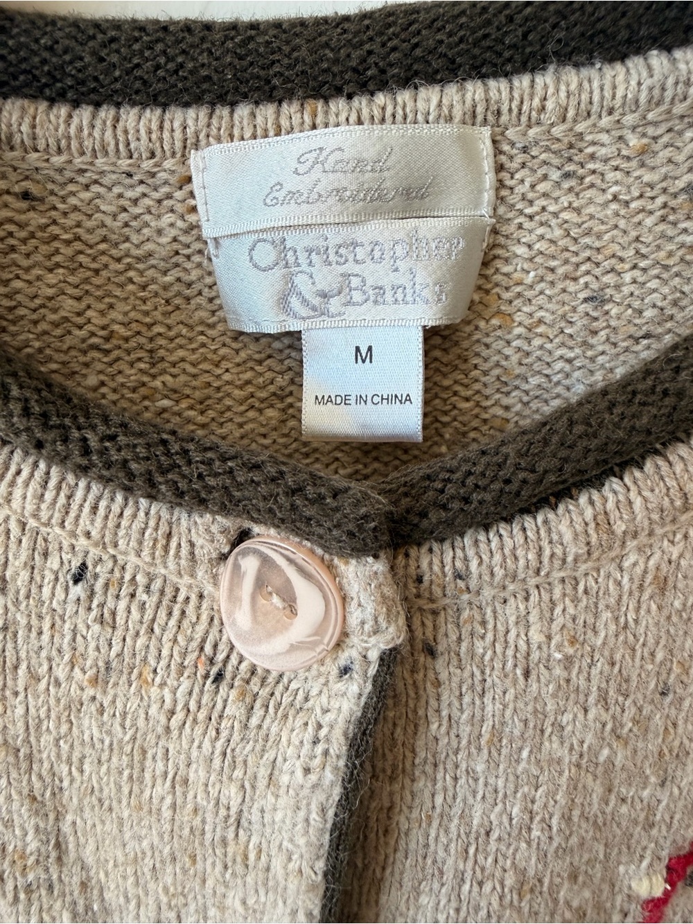 Classic Beige Bird-Embroidered Women's Cardigan Sweater - Picture 5 of 5